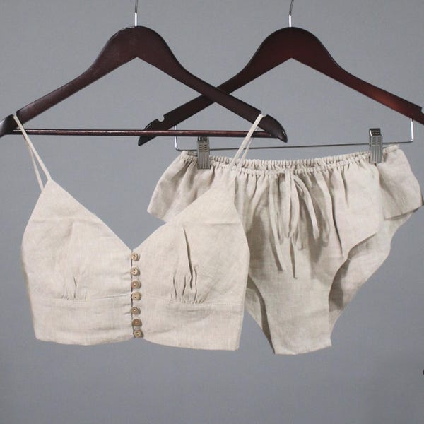 Alle Booties 100% Leinen Unterwäsche / Höschen und Bralette Set