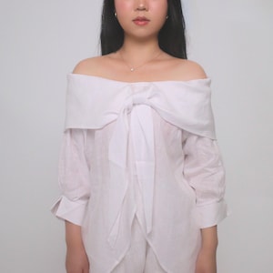 Vivian 100% Linen Off-The-Shoulder Blouse