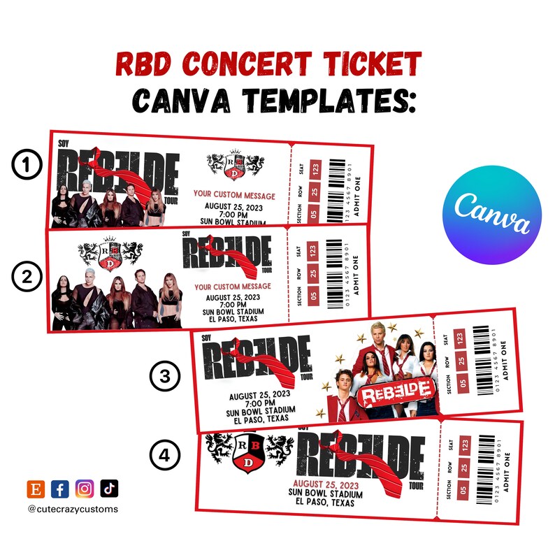 RBD Soy Rebelde Concert Tour Ticket Canva Templates Editable
