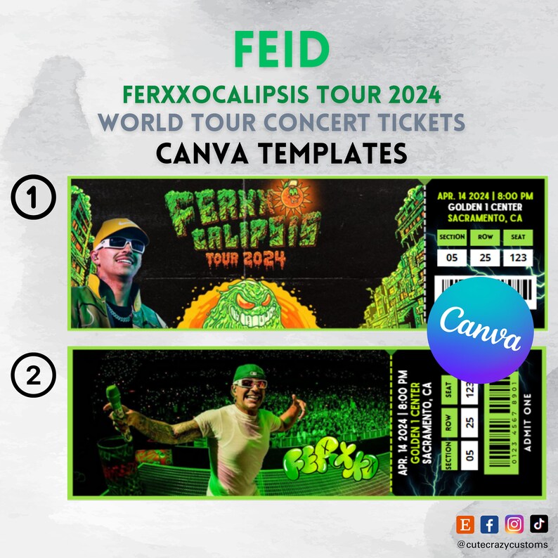 Feid Ferxxocalipsis Tour 2025 Ticket Canva Templates Editable