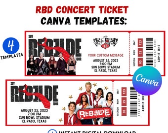 RBD - Soy Rebelde Concert Tour Ticket - Canva Templates! Editable & Printable Gift