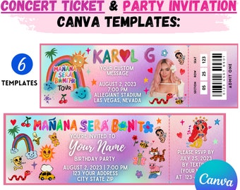 Karol G Concert Ticket & Party Invitation Canva Templates (Digital Download)