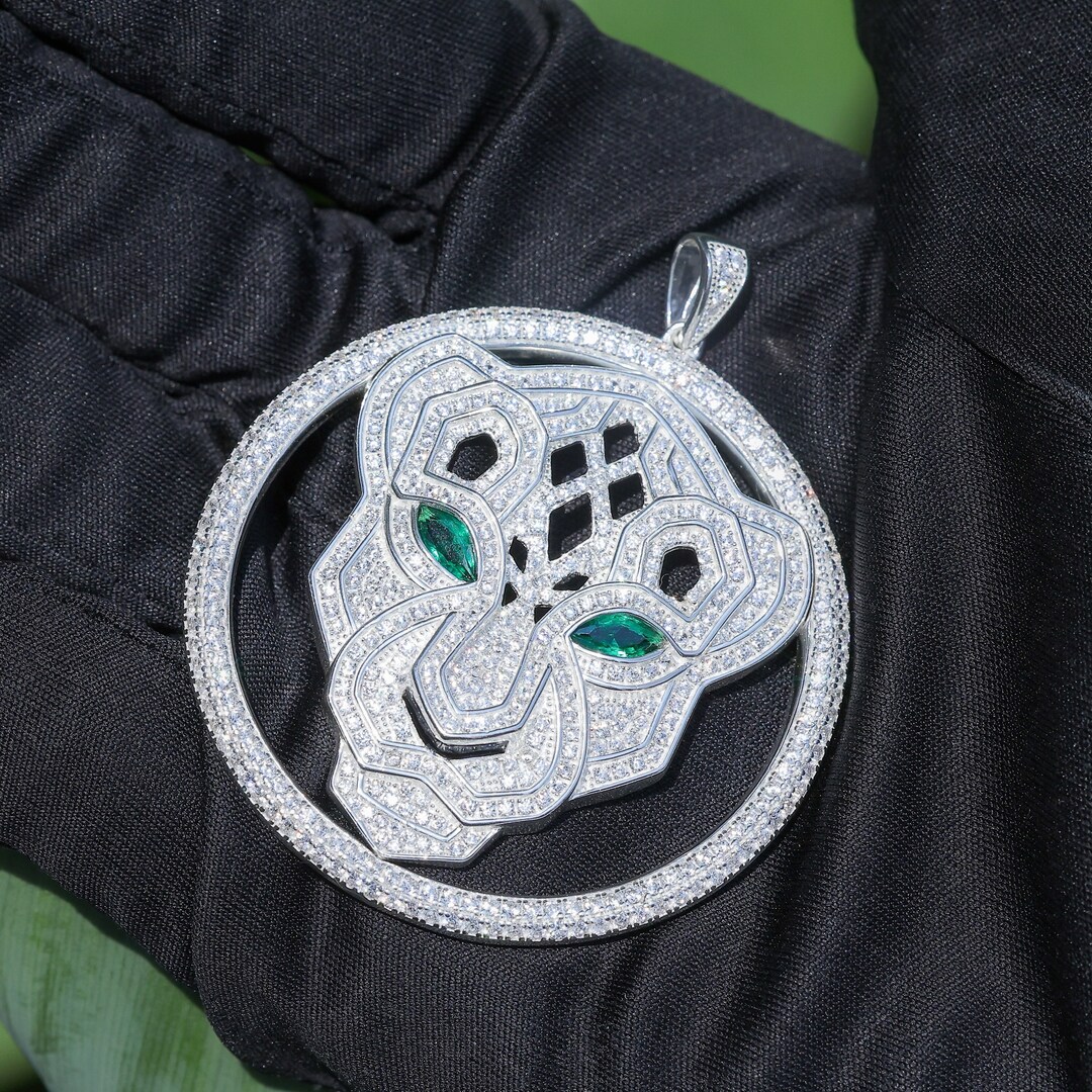 Lion Rapper Chain Iced Out Lion Pendant Prong Silver Best Gift for Him Rapper Jewelry ...