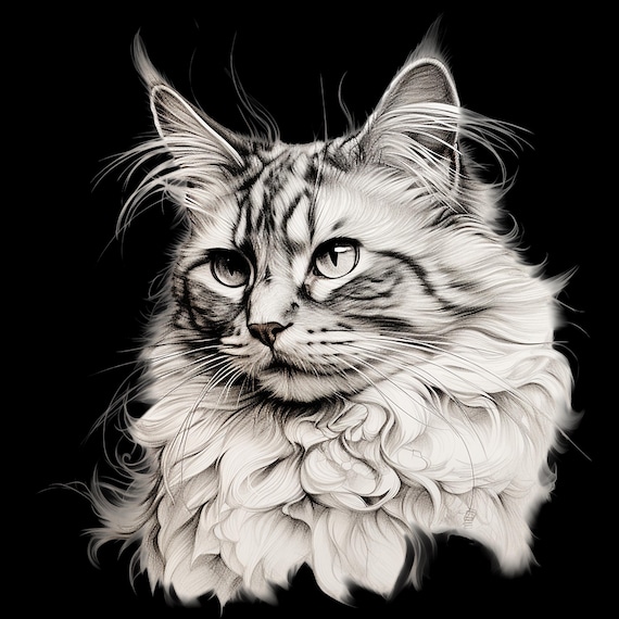 Dessin Au Trait De Chat Réaliste 🎨 Art Mural Chat Réaliste
