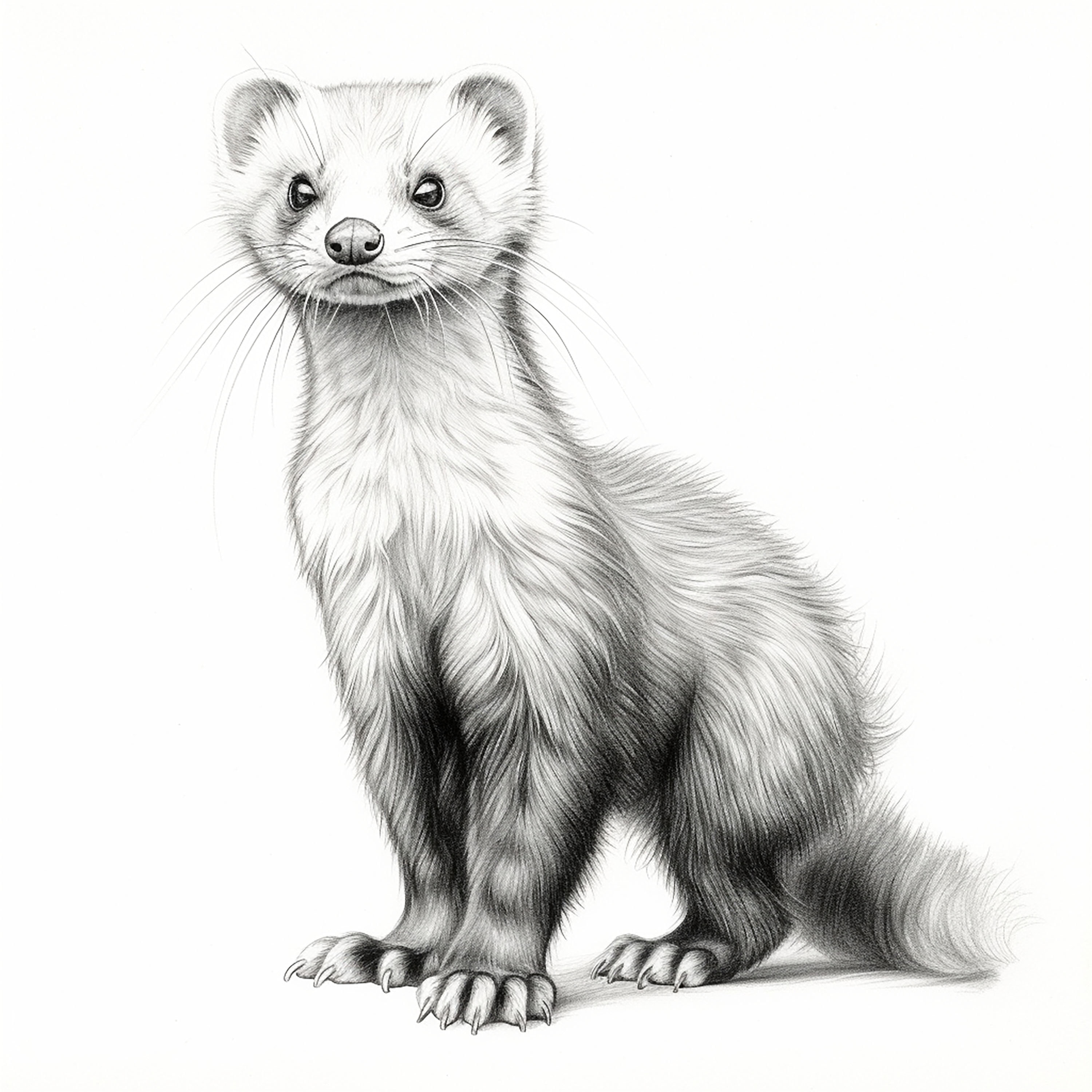 Ferret Fine Line Pet Portrait, Printable Animal Clip Art for Sticker ...