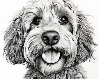 Labradoodle Pet Portrait Clip Art, Printable Dog Illustration for sticker, stencil, logo, tshirt, woodburning, engraving, cricut, coloring