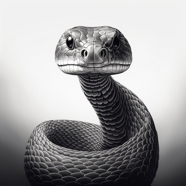 Clip Art de serpiente en blanco y negro, retrato de serpiente realista, cobra imprimible para tatuaje, plantilla, pegatina, calcomanía, diseño