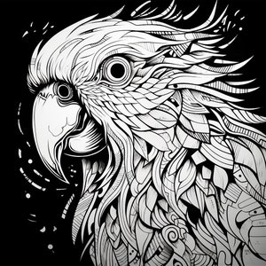 Parrot Abstract Black Line Illustration, Printable tropical bird clip art for sticker, stencil, logo, tattoo, wall decor