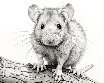 Dibujo de línea fina de un ratón: Imagen de un animal salvaje (Descarga digital)