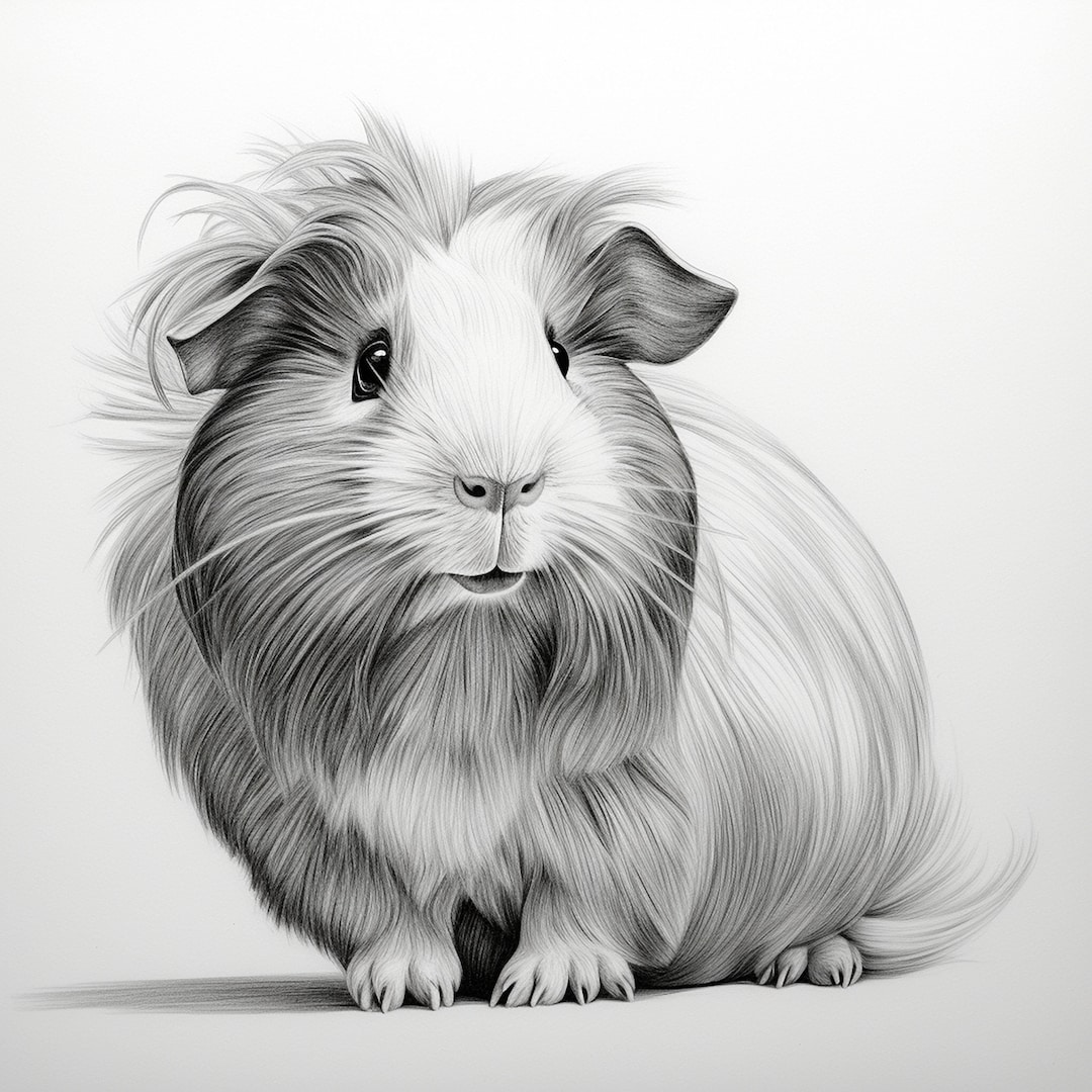 Guinea Pig Portrait: Fine Line Art for DIY Crafts (PNG, JPEG