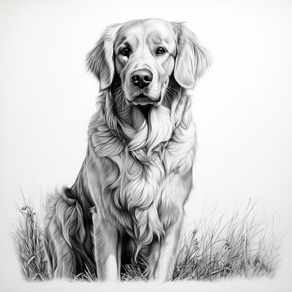 Golden Retriever Pet Portrait, Printable commercial dog image for sticker, stencil, logo, tattoo, wall decor, DIY