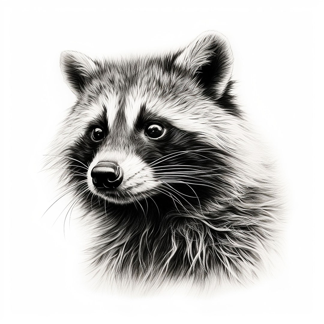 Raccoon Portrait, Printable Wildlife Animal Clip Art for Sticker