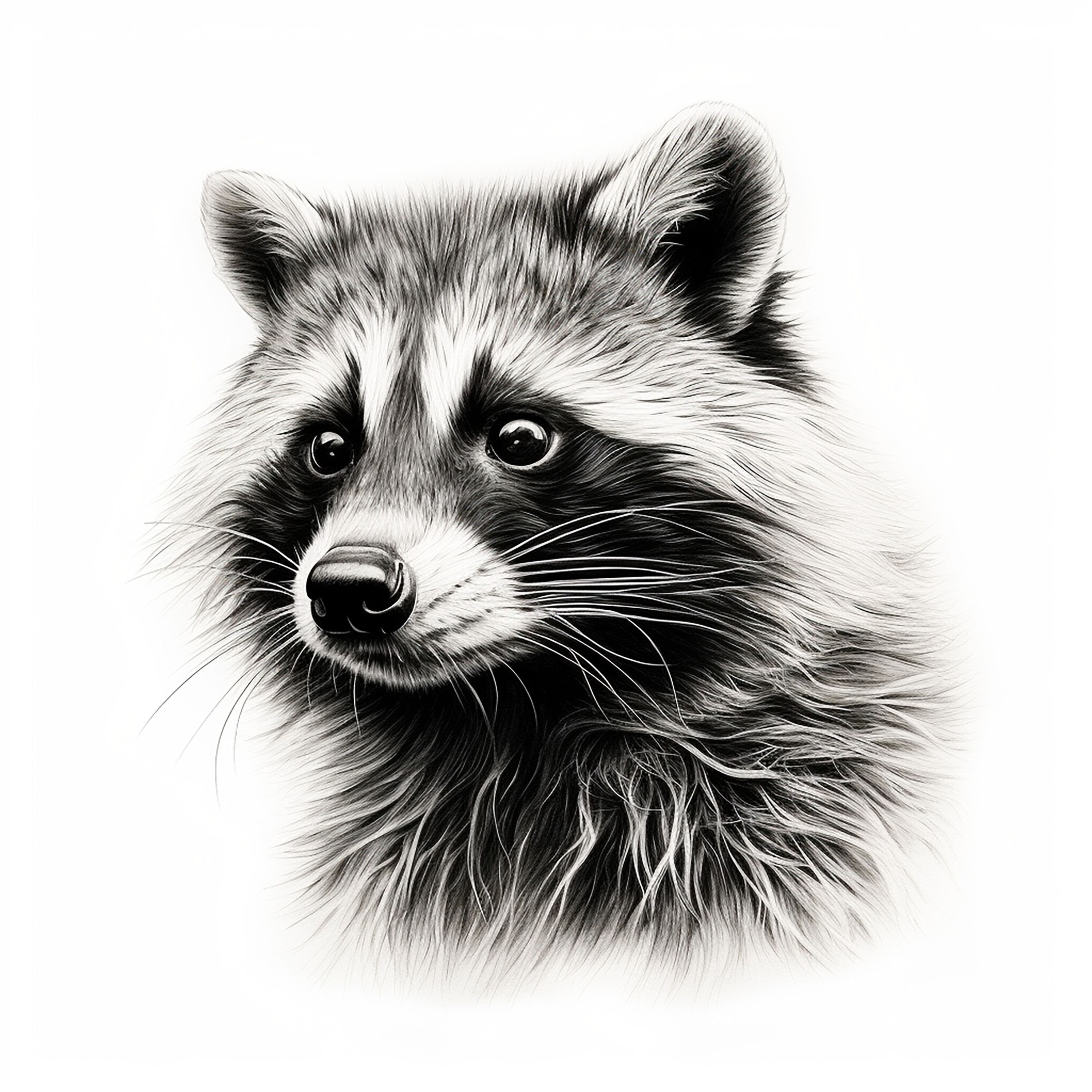Raccoon Fine Line Realistic Image, Printable Commercial Wildlife Animal ...