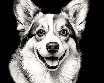 コーギーの肖像 ファインラインアート：犬のイラスト（デジタル