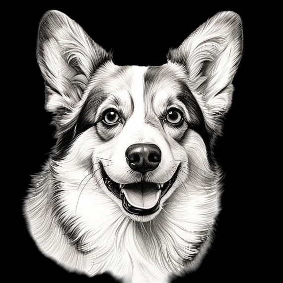 コーギーの肖像 ファインラインアート：犬のイラスト（デジタル