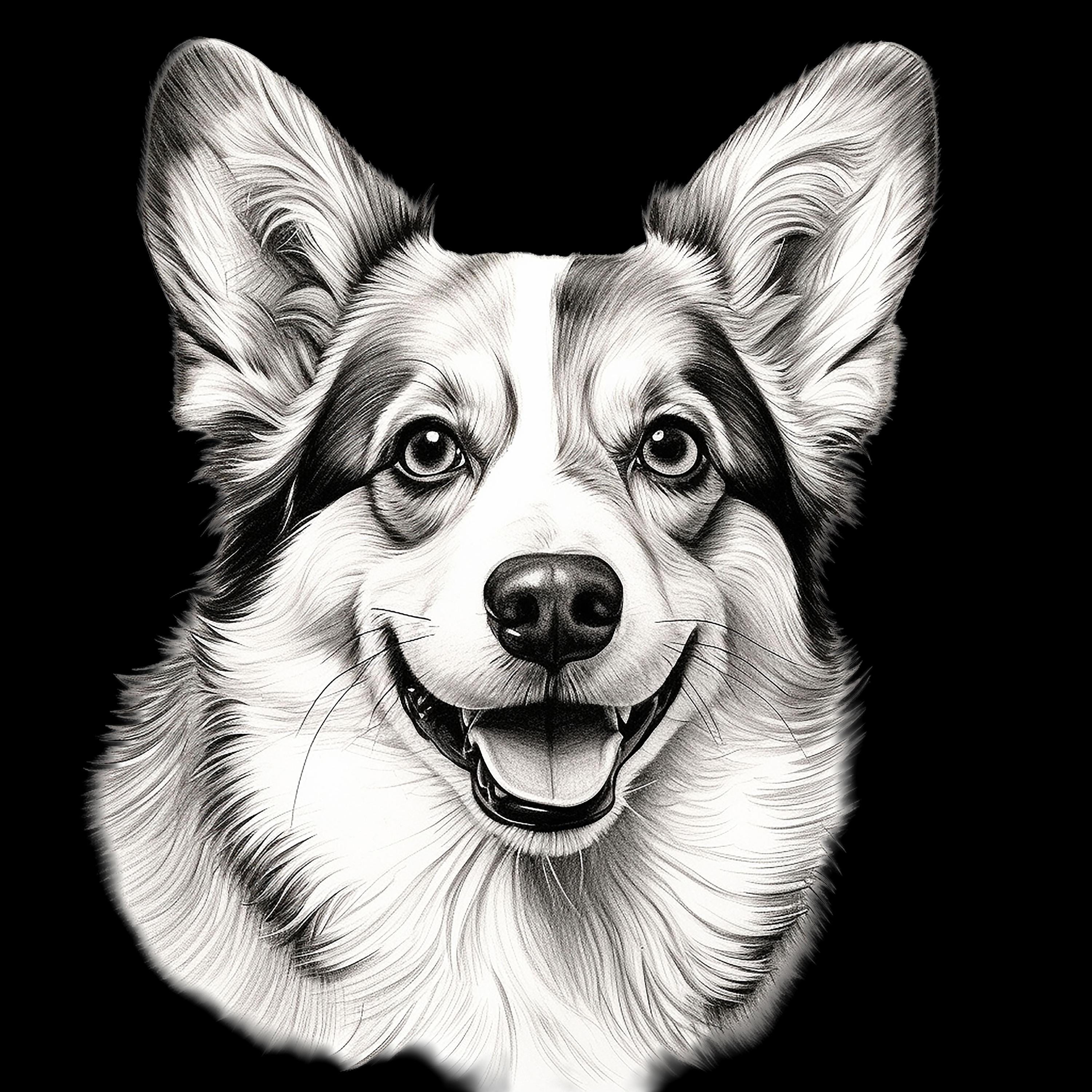 コーギーの肖像 ファインラインアート：犬のイラスト（デジタル