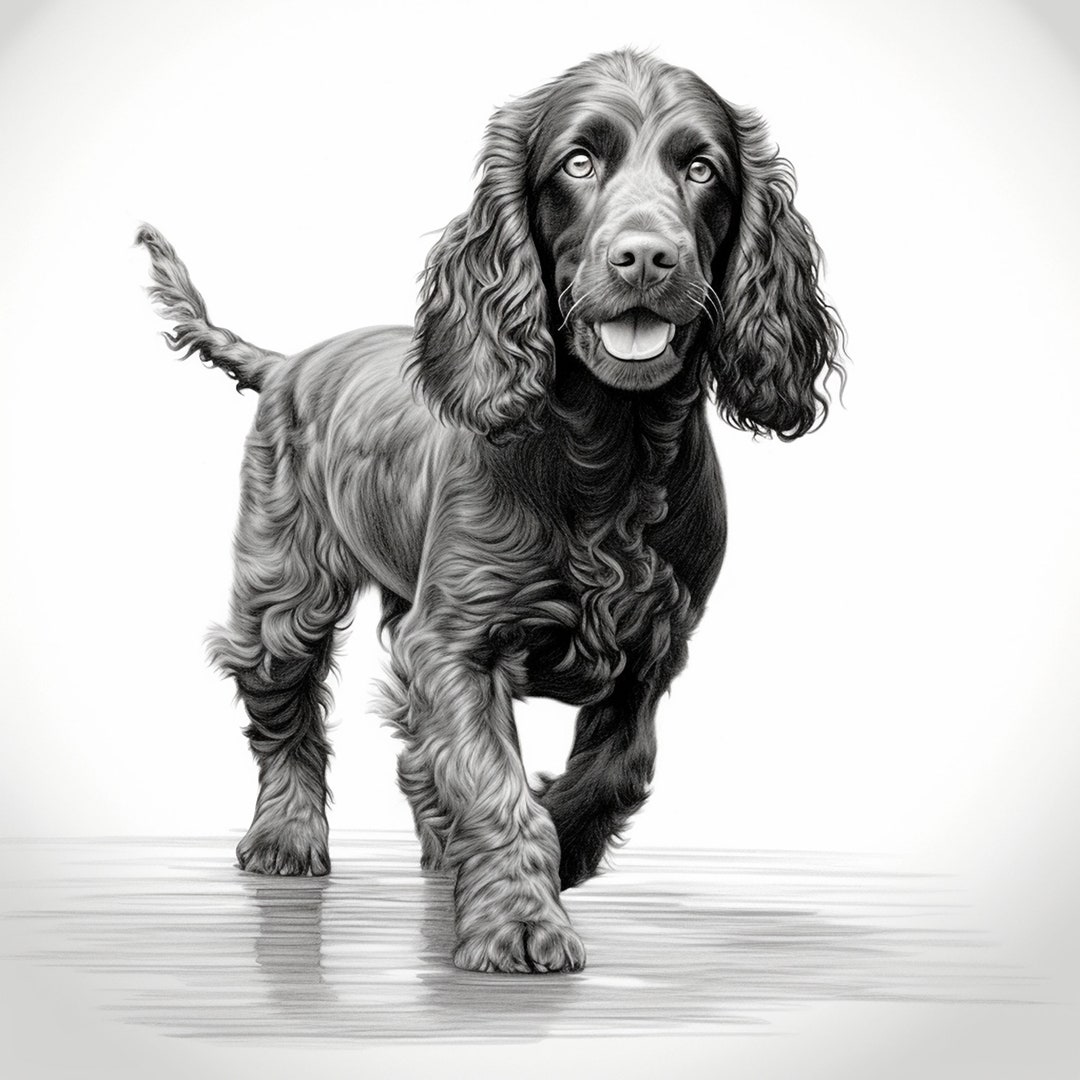 American Water Spaniel Portrait: Fine Line Dog Image (digital Download ...