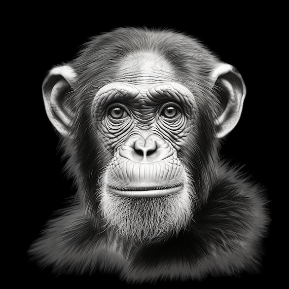 チンパンジーの肖像：細線動物デカール（デジタルダウンロード