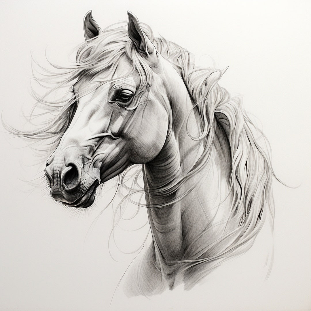 馬の肖像画のクリップアート：農場の動物のステンシル、ロゴ（デジタル