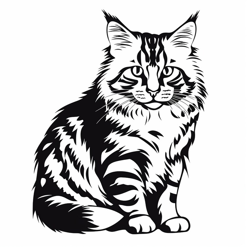 Simple Cat Clip Art, Printable Tabby Cat for Sticker, Stencil, Logo ...