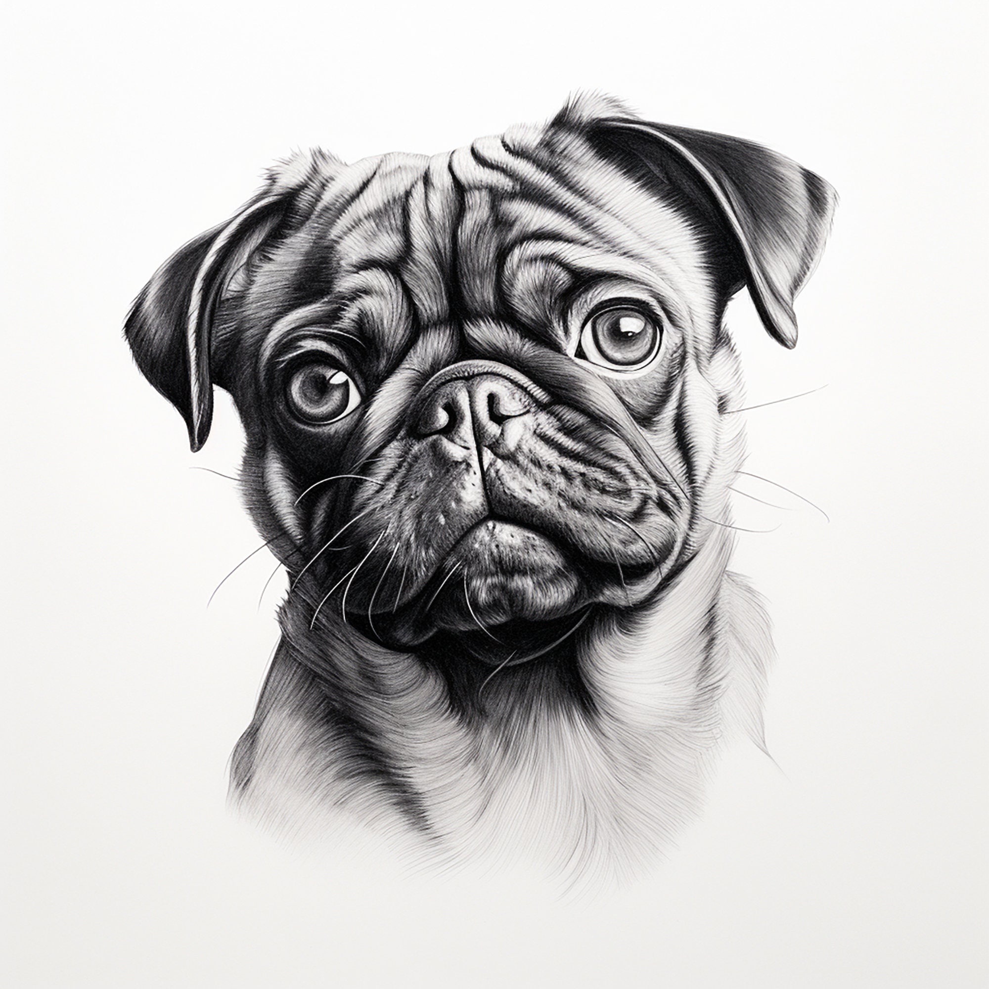 パグの肖像画イラスト：細線犬アート（デジタルダウンロード） - Etsy 日本