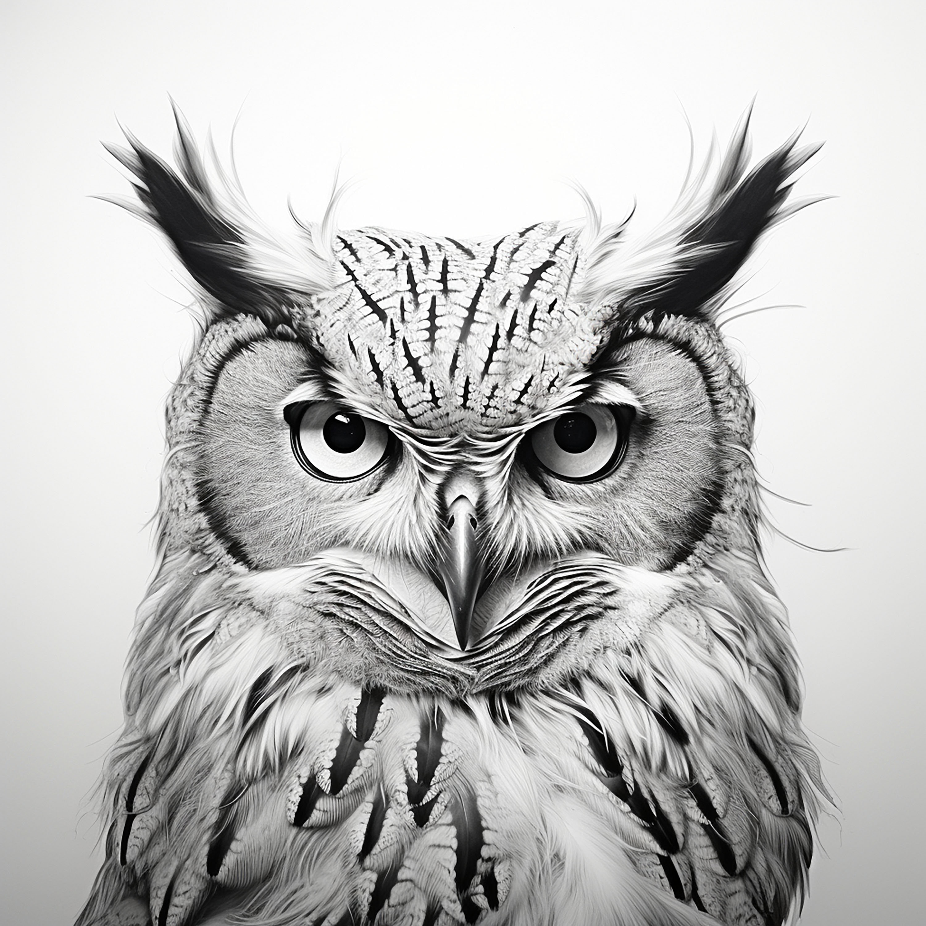 Owl Fine Line Clip Art, Printable wildlife animal portrait for bird sticker, stencil, logo, tattoo, 