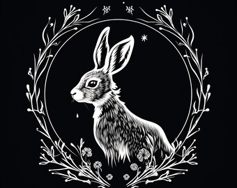 Hare Clip Art: Black and White Rabbit Illustration (Digital Download)