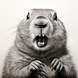 Surprised Groundhog Illustration: Wildlife Animal Image (Digital Download)