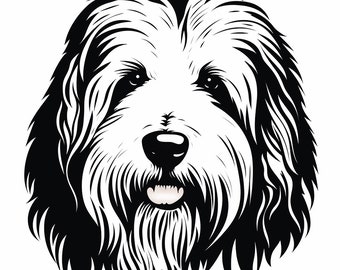 Svart linjeteckning av fårhund: Utskrivbart hundporträtt, husdjursclipkonst (digital nedladdning)