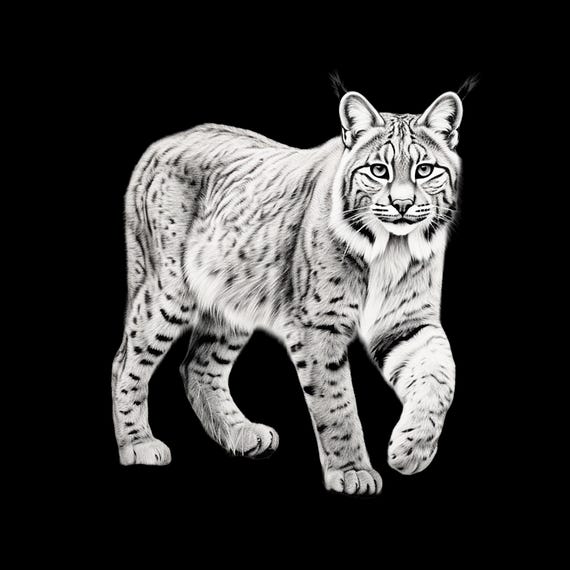 ボブキャットの細線画：野生動物のクリップアート（PNG、JPEG） - Etsy