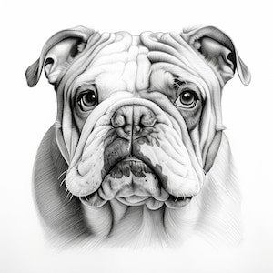 English Bulldog Fine Line Art: Printable Dog Portrait (Digital Download)