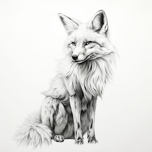 Realistic Fine Line Fox Illustration, Printable wildlife animal clip art for sticker, stencil, tattoo, logo, cricut crafts, coloring,