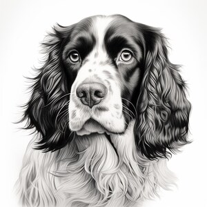 English Springer Spaniel Portrait Clipart: Dog Stencil, Tattoo, Logo (PNG, JPEG)
