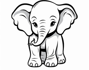 Simple Cartoon Baby Elephant Clip Art, Printable wildlife animal decal for sticker, stencil, logo, tattoo, wall decor