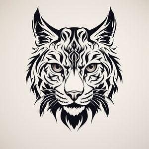 Lynx Black Line Clip Art Illustration, Printable Wildlife Animal Sticker, Stencil, Logo, Tattoo, Wall Decor, Logo