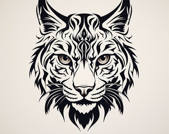Ryś Czarny Line Art: Szablon z motywem dzikiej przyrody, logo, tatuaż (pobranie cyfrowe)