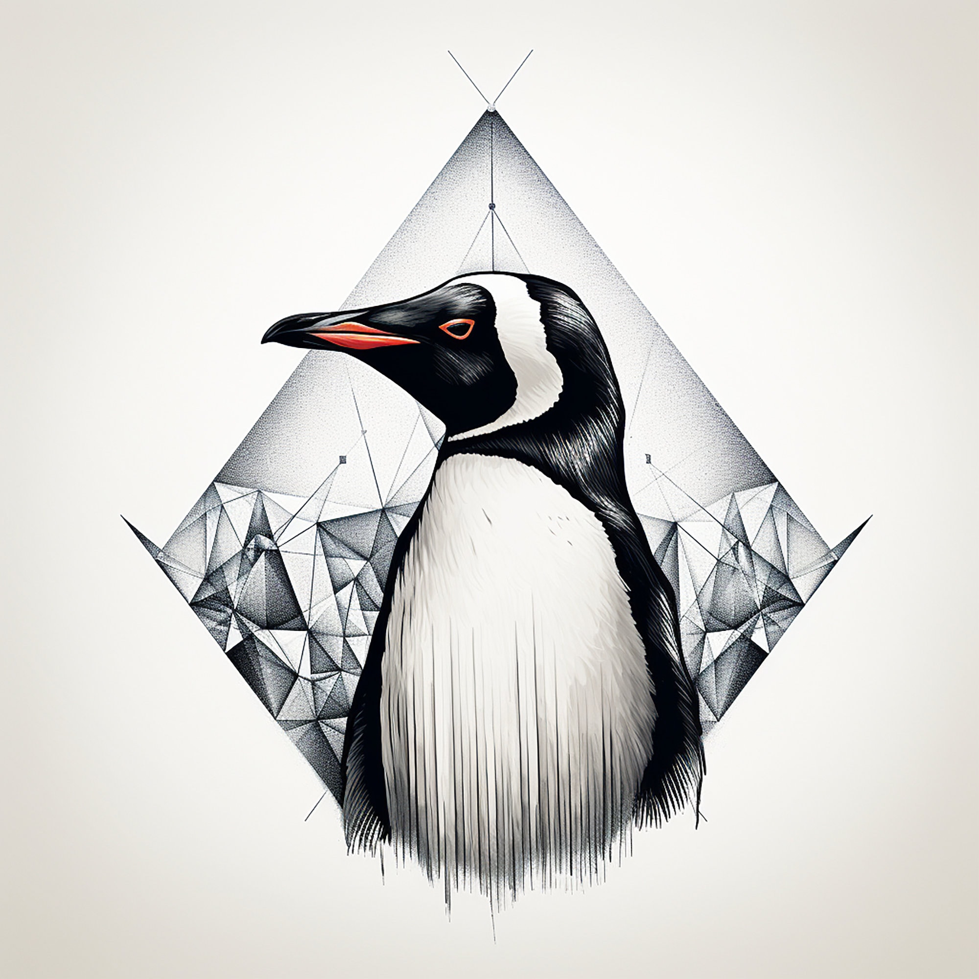 Geometric Penguin Portrait, Abstract Arctic Wildlife Art (digital ...
