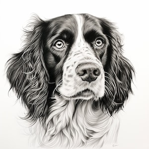 English Springer Spaniel Pet Portrait Clip Art, Printable Dog Illustration, Animal Design