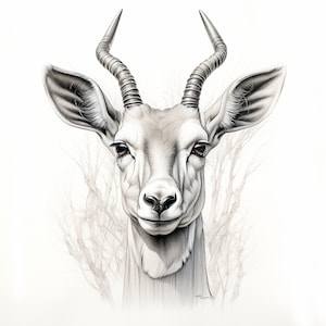 Impala Fine Line Animal Portrait, Printable coloring page, sticker, stencil, logo, tattoo, wall decor