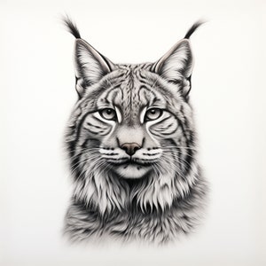 Bobcat Fine Line Art: Realistic Wildlife Image (SVG, PNG)