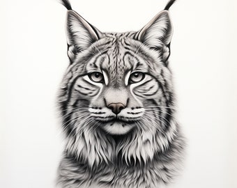 Ryś rudy – fine line art: realistyczny obraz dzikiej przyrody (SVG, PNG)