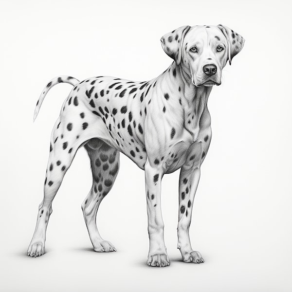 Dalmation Fine Line Pet Portrait, Realistic printable dog image for sticker, stencil, logo, tattoo, diy gift, cricut file, engraving, tshirt