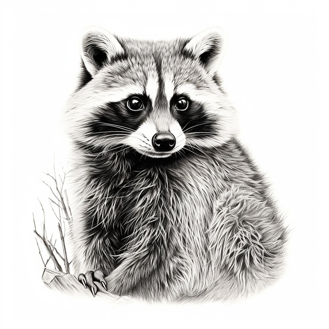Raccoon Clip Art Illustration, Realistic Wildlife Animal Portrait
