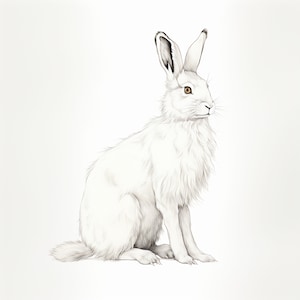 Snowshoe Hare Illustration, Printable rabbit portrait for sticker, logo, tattoo, tshirt, decal, cricut svg, coloring page, woodburning