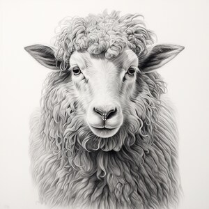 Imágenes prediseñadas realistas de ovejas: calcomanía de animales de granja, logotipo (descarga digital)
