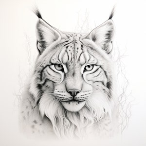 Lynx Portrait: Fine Line Wildlife Art, Printable Coloring Page (Digital Download)