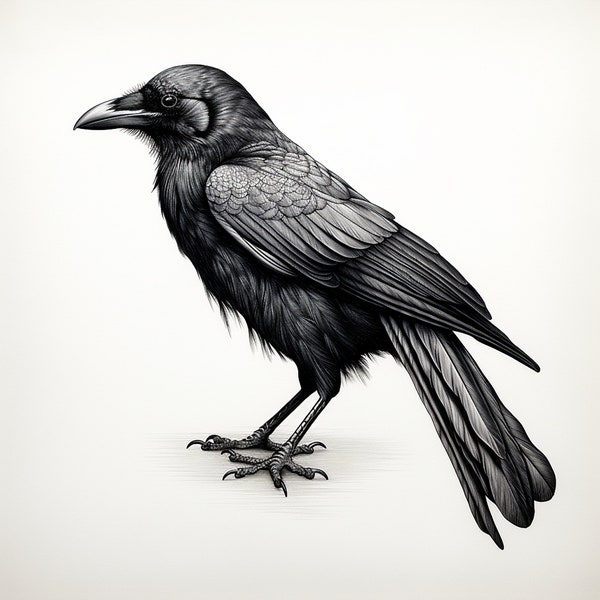 Crow Clip Art Illustration, Abstract Wild bird, printable animal design for tattoo, stencil, sticker, decal, wall decor