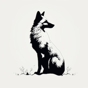 Plantilla de línea negra de zorro: Imagen de animal salvaje (Descarga digital)