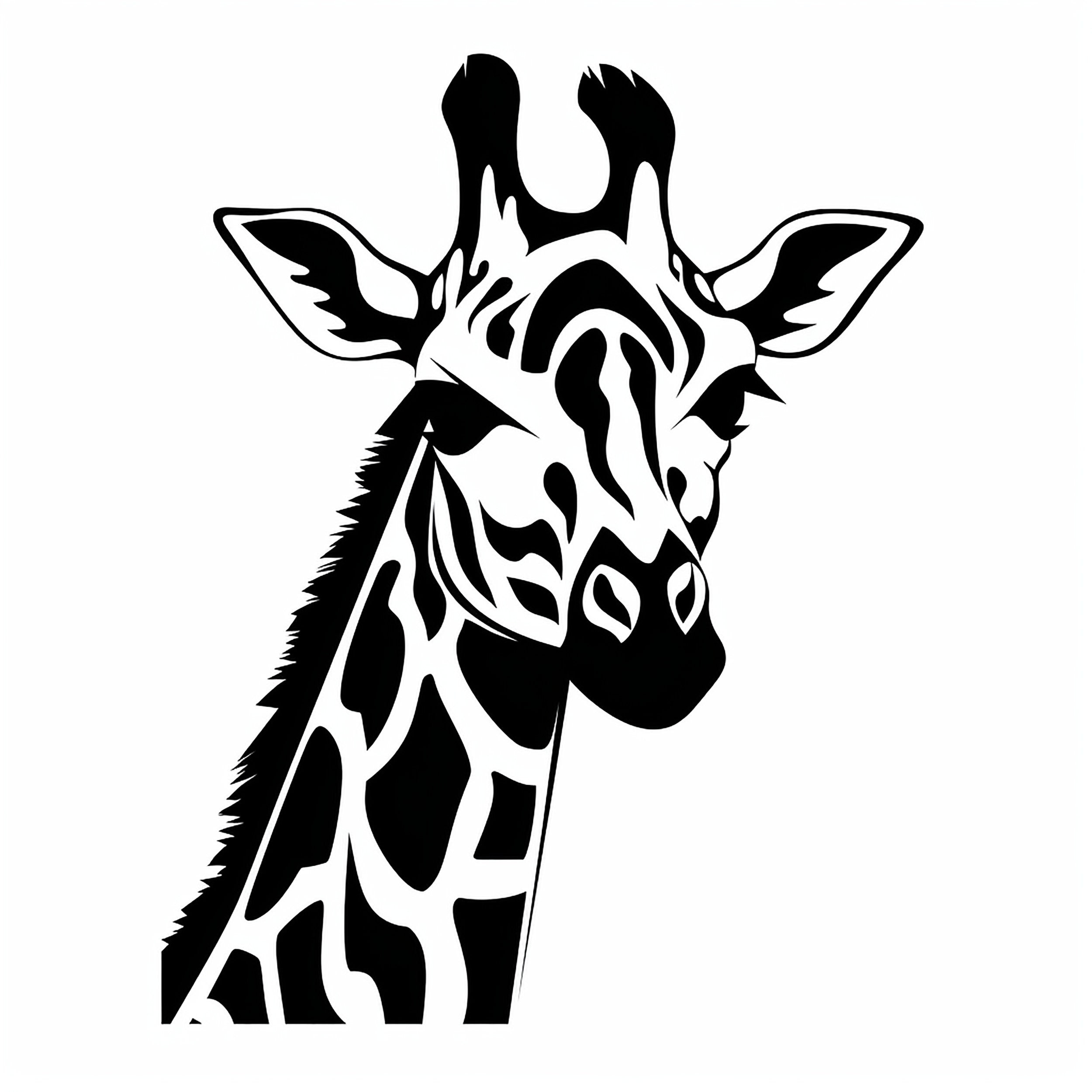 Giraffe Solid Black Line Clip Art, Printable Wildlife Animal Decal for