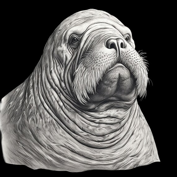 セイウチのリアルな肖像画：野生動物のイラスト（PNG、JPEG） - Etsy 日本